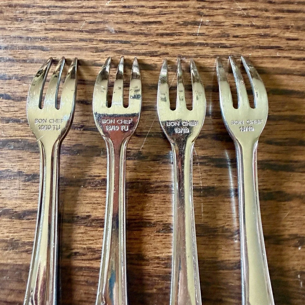 Bon Chef Oyster/Cocktail Forks 18/10 Stainless Steel Wave Pattern Lot Of 4